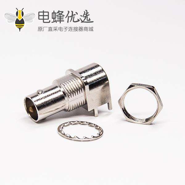 弯脚bnc连接器母头前锁穿墙式插板接PCB板