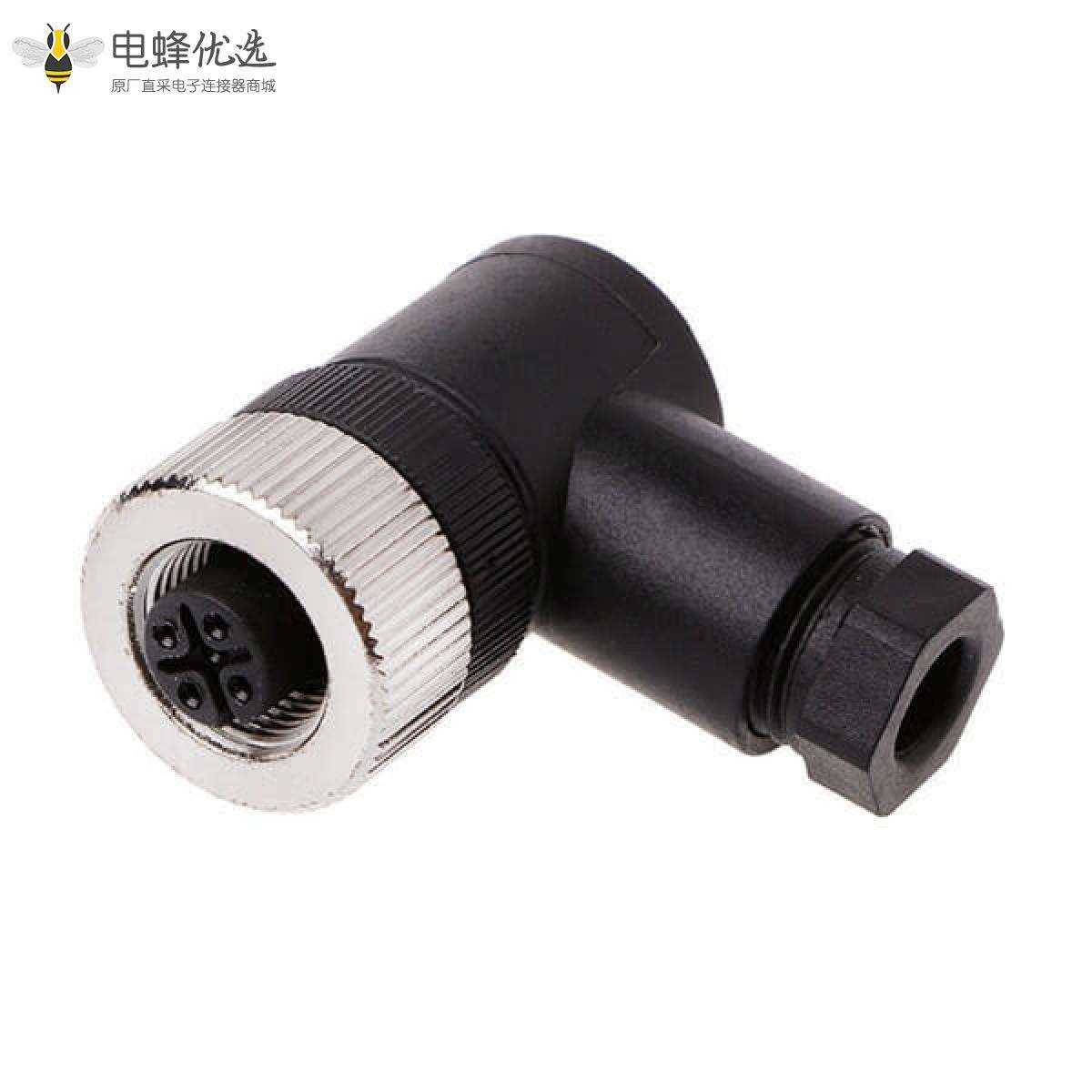 M12航空接头连接器封装4芯弯头塑料组装插头PG7 PG9