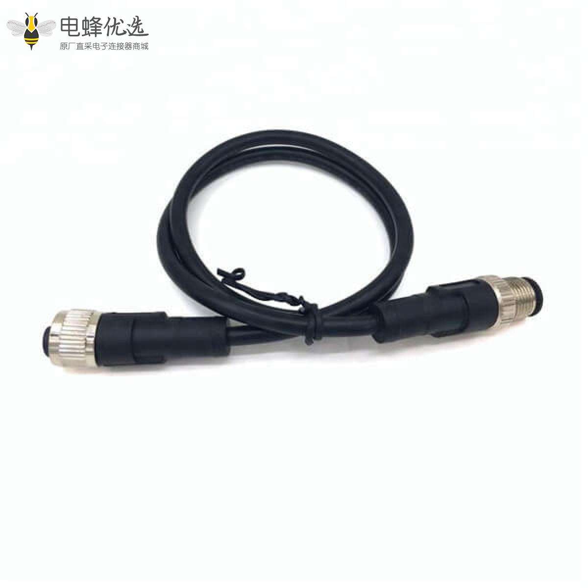 M12 电缆接头双头防水4芯黑色线缆 总线连接器