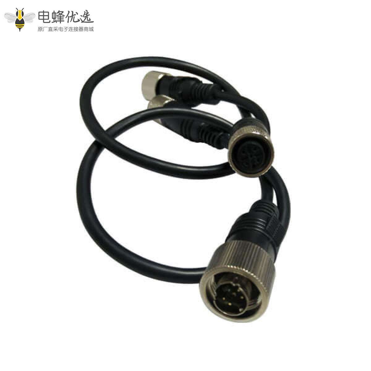 M12 4P防水电缆接头母头转MINI DIN  4PIN公头头注塑线30CM