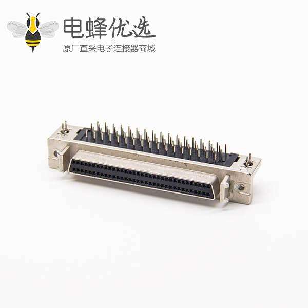 68针scsi连接器母头弯式带鱼叉脚插板式接PCB板