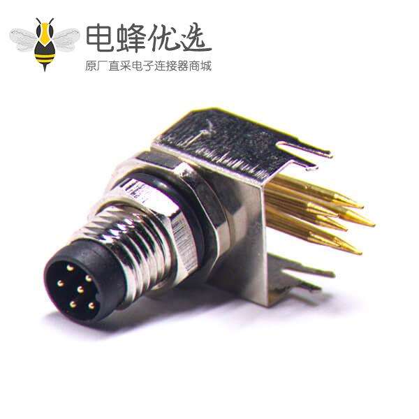 M8弯角PCB板端前锁连接器A型6芯防水公座传感器