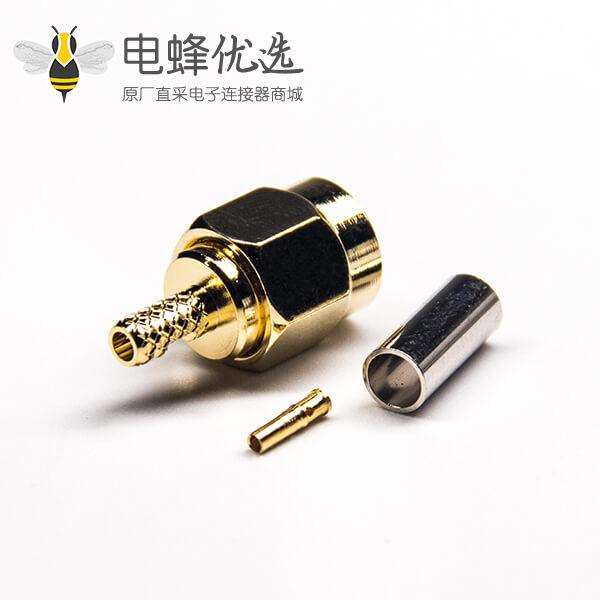 反极公头sma连接器直式母针套管压接式镀金接RG316线