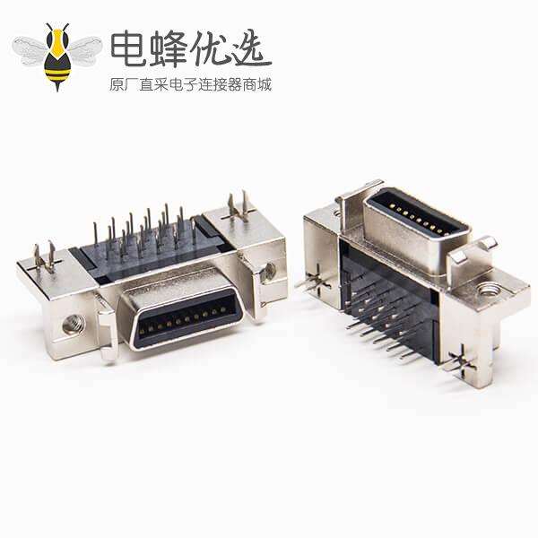 scsi母连接器20针90度铆锁式插PCB板带鱼叉脚