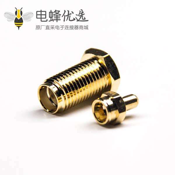 镀金接头SMA直式母头白色胶芯压接焊接接线