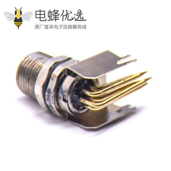 M8弯角PCB板端前锁连接器A型6芯防水母座传感器