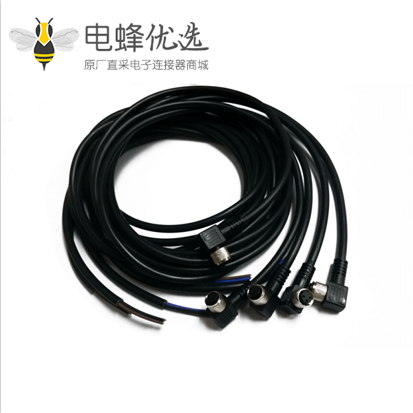 SVL M8连接器注塑成型90度弯角A型3芯母插头接1米PUR 24AWG屏蔽线