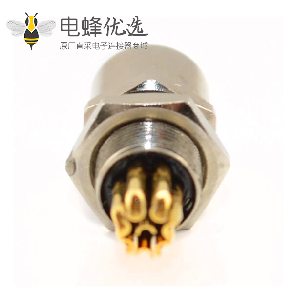M8 M12连接器接线防水A型板端后锁焊线式8芯母插座