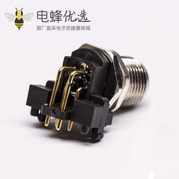 M12防水连接器5 pin A-型 板端公座子PCB插板式弯头传感连接器