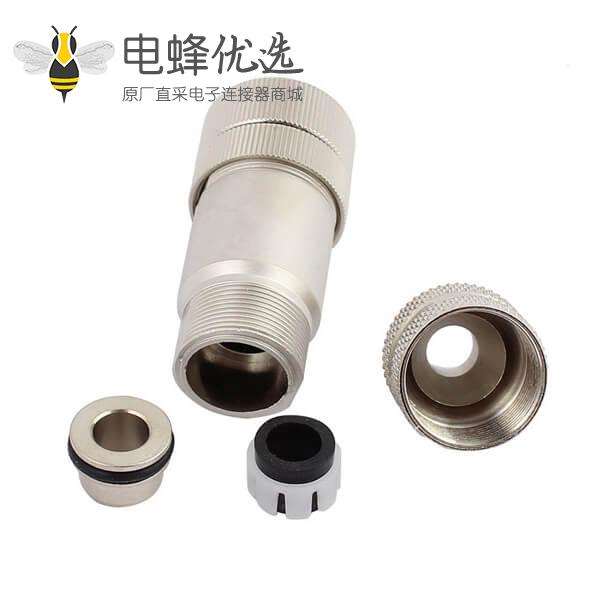 M12连接器 8pin母头锁螺钉型屏蔽型 金属壳体 航空插头