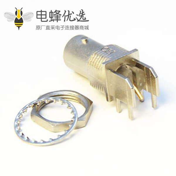 PCB插板式BNC插座母头90度连接器前锁穿墙镀镍