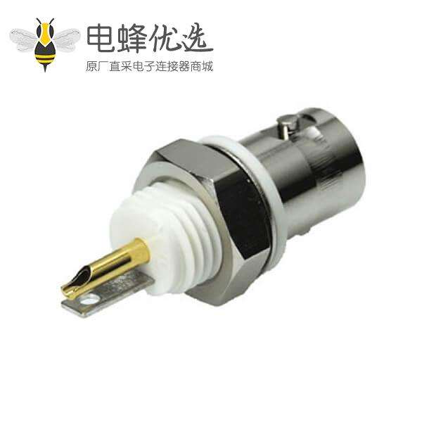 高清BNC接线压接式RF连接器母头直式前锁穿墙面板安装75欧姆镀镍