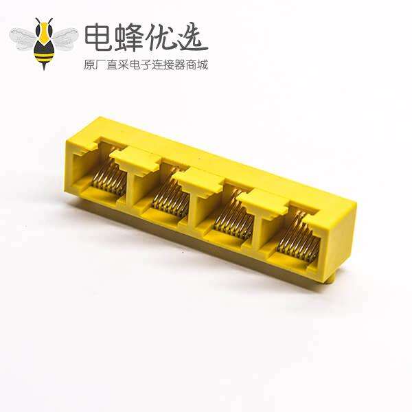 90度rj45网络模块化连接器黄色全塑外壳插板不带灯不带屏蔽