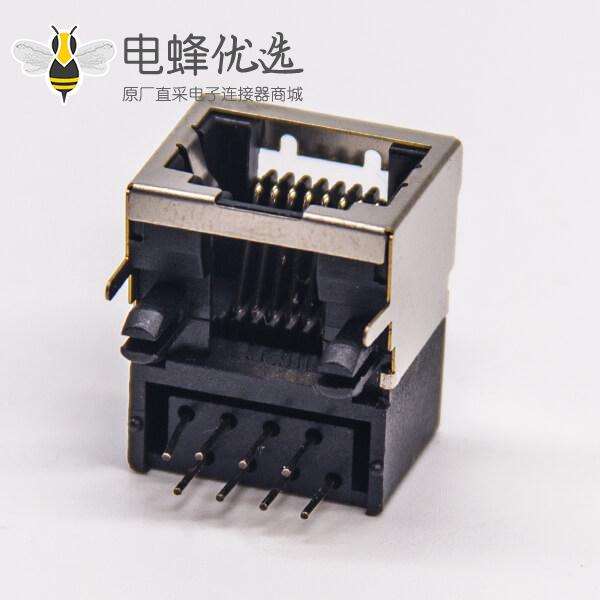 rj45网口端口8p8c弯式半包带屏蔽穿孔式接PCB板