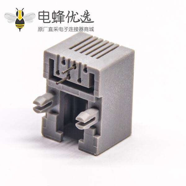 6p2c接口RJ11灰色塑胶外壳弯式接PCB板