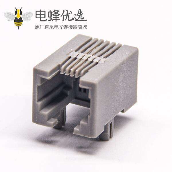 6p2c接口RJ11灰色塑胶外壳弯式接PCB板