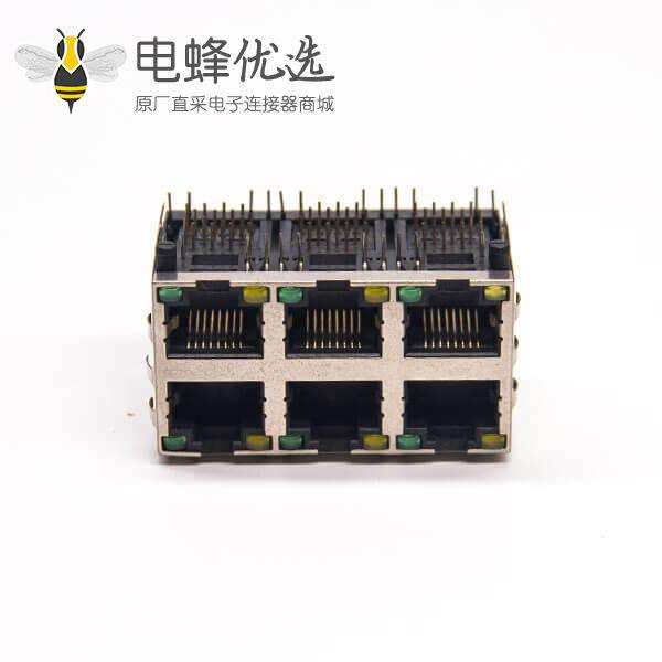 2x3 rj45连接器弯头带屏蔽全包式插板带弹片接PCB板