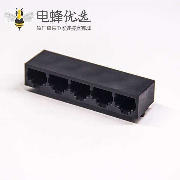 rj45 10p8c模块化网络端口黑色全塑1x5弯式穿孔接板不带灯