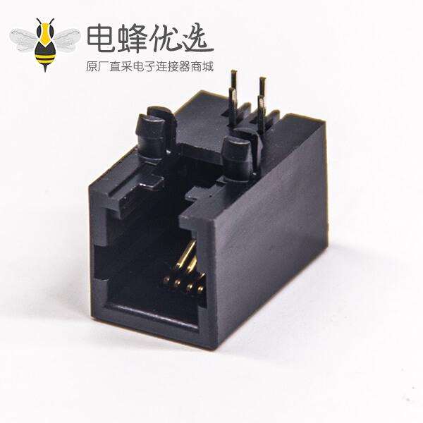 rj11 4p4c封装模块化网口连接器90度弯角全塑带定位柱穿孔式