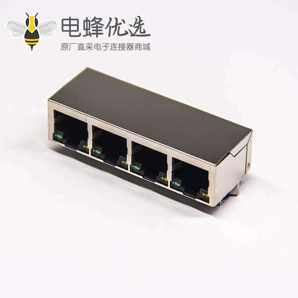 RJ45带滤波器单层1&times;4多端口带屏蔽插孔式模块化连接器