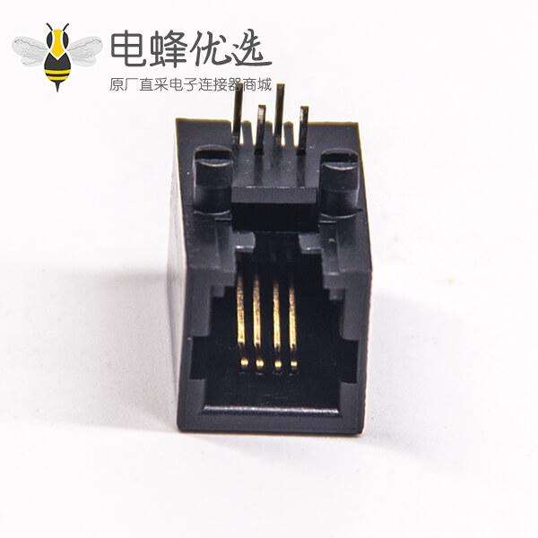 rj11 4p4c封装模块化网口连接器90度弯角全塑带定位柱穿孔式
