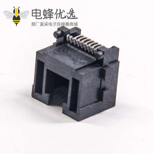 沉板式SMT RJ45母座直式黑色塑料外壳不带屏蔽