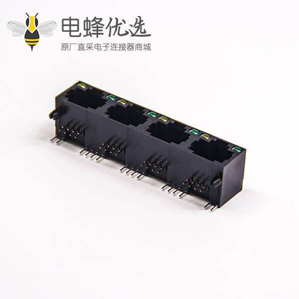 直插式rj45 8p8c单层多端口1&times;4黑色非屏蔽式带led灯