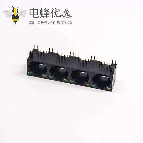直插式rj45 8p8c单层多端口1&times;4黑色非屏蔽式带led灯