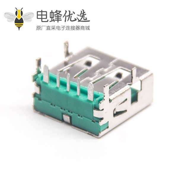 直角USB A母座90度绿色胶芯4p