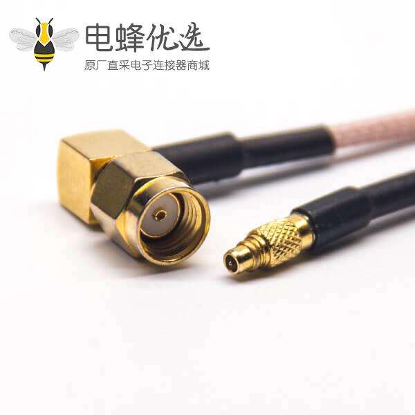SMA公头射频线反极性弯式转MMCX公头直式接RG316