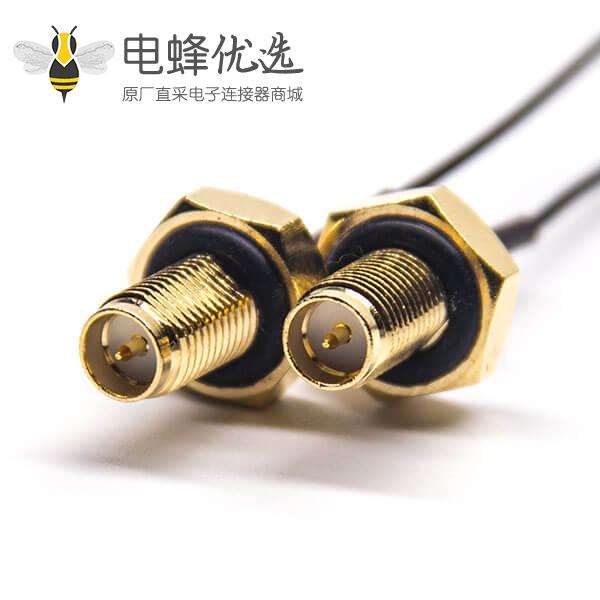 rf同轴线1.37黑色接双头防水SMA母头公针转IPEX端子