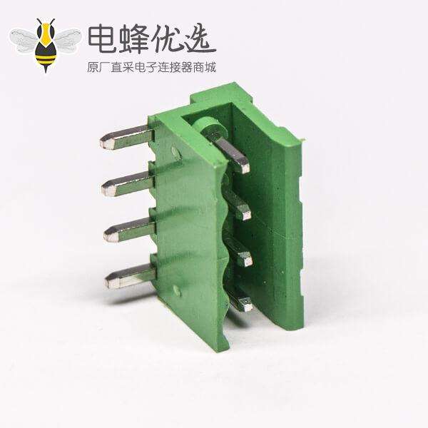 穿墙式插拔端子4芯弯式穿孔两侧空PCB板安装绿色端子接线