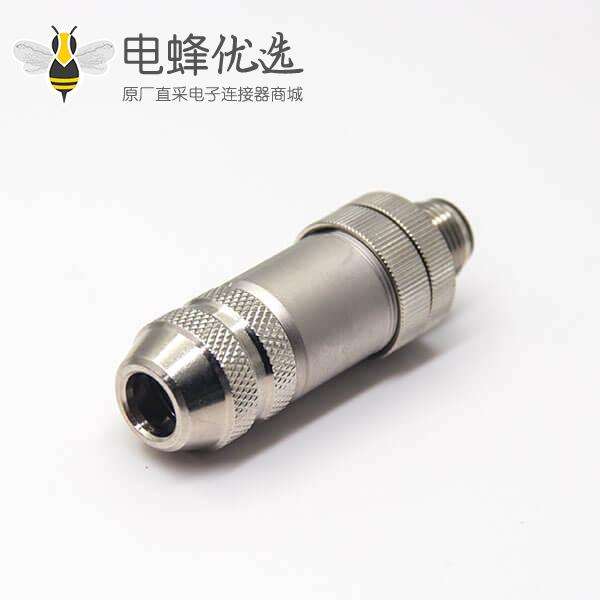 m12航空接头B型公头插座5pin直式全金属锁接接线式圆形连接器