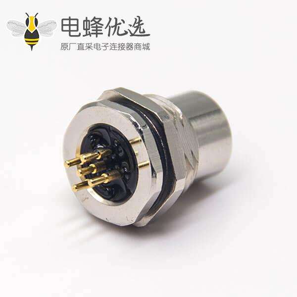 m12连接器pcb直式母头航空防水插座5芯前锁板