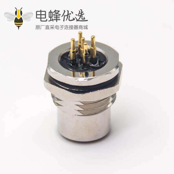 m12连接器pcb直式母头航空防水插座5芯前锁板
