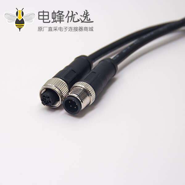 c型螺纹m12 5芯直式公对母插头传感器电缆