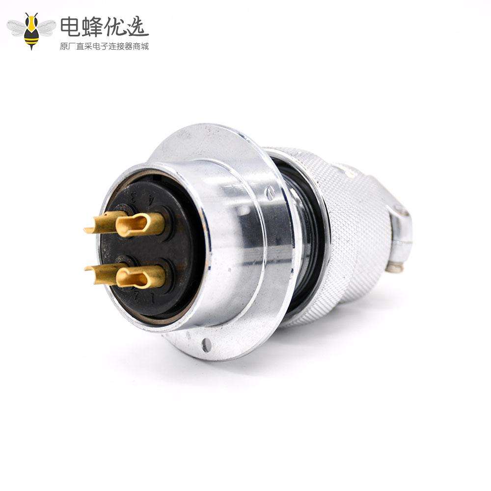 航空插头反装GX40 直式4芯电缆反装公插头圆盘母插座