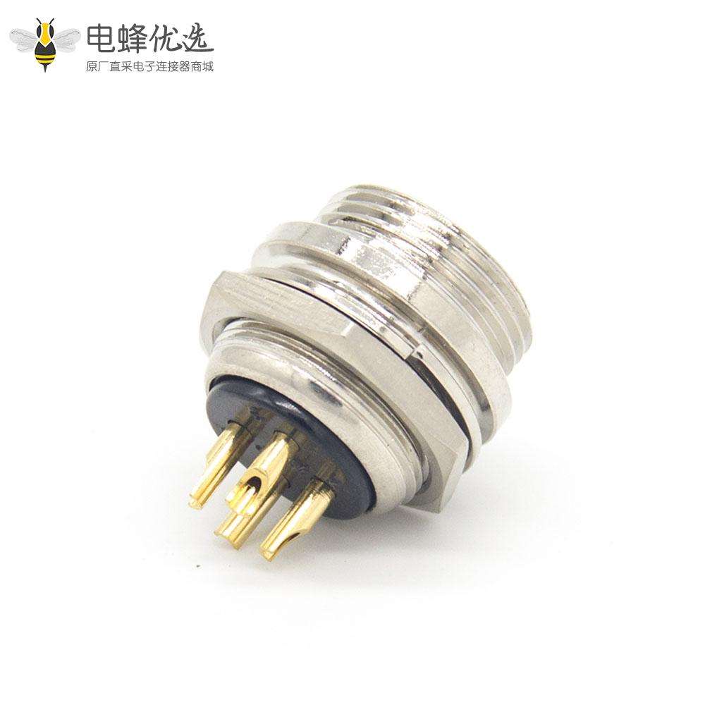 4芯GX16直式反装母插头后锁穿墙焊线式航空连接器