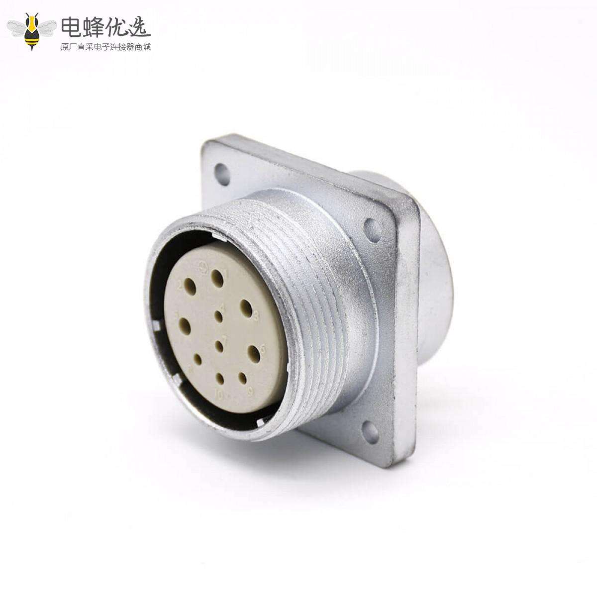连接器P32 10芯母头直式插座方形四孔法兰安装焊杯接线