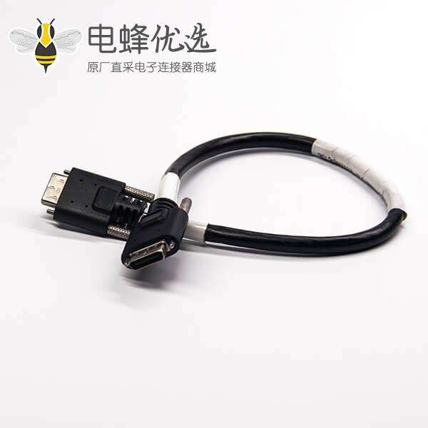 SCSI 线HPCN型26芯黑色塑胶壳公转公直式连接器螺丝锁接式双边线1米