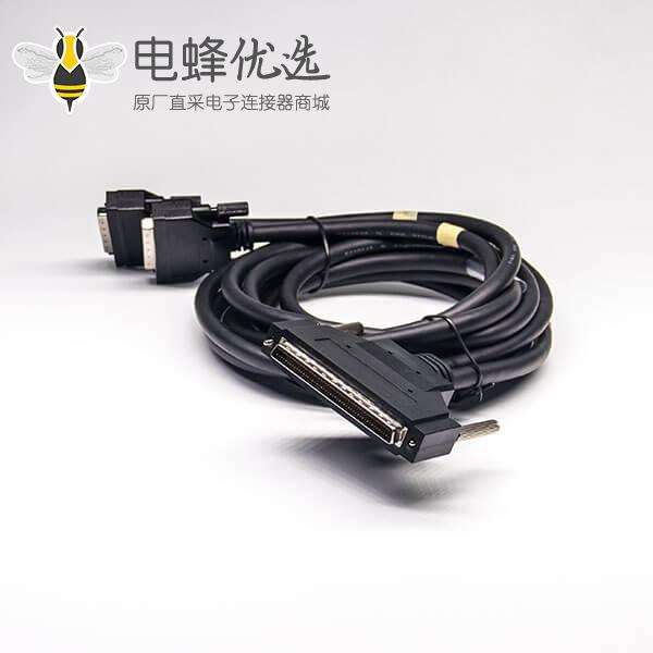 SCSI 68针线HPDB型公转公螺丝锁一拖二注塑成型线2米