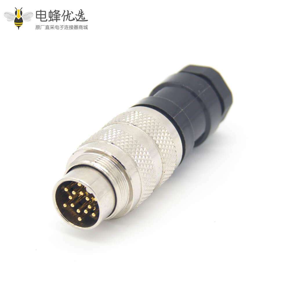 工业电缆插头 M16 14芯直式接线公头连接器