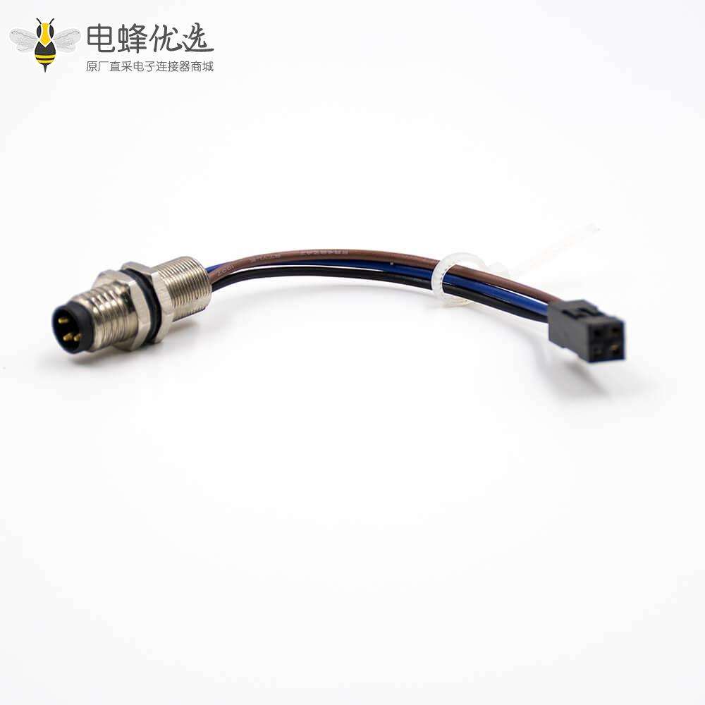 M8传感器连接器3芯公头直式后锁板接端子连接器线束板端插座