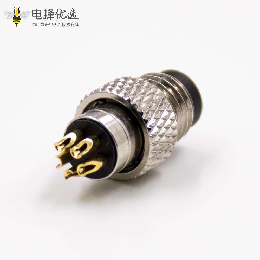 M8公头5芯B扣带屏蔽直式组装接头接线焊接式注塑连接器