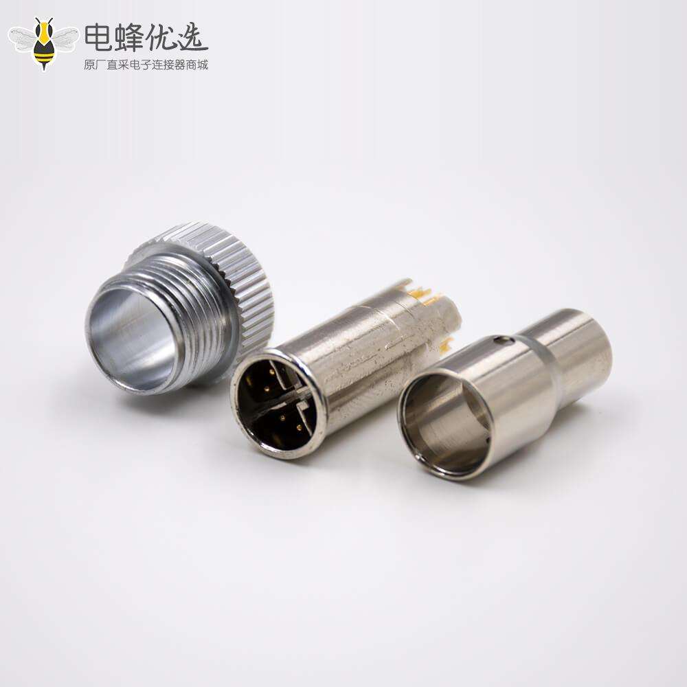 M12组装接头D扣直式接线焊接式8芯公头连接器带屏蔽传感器