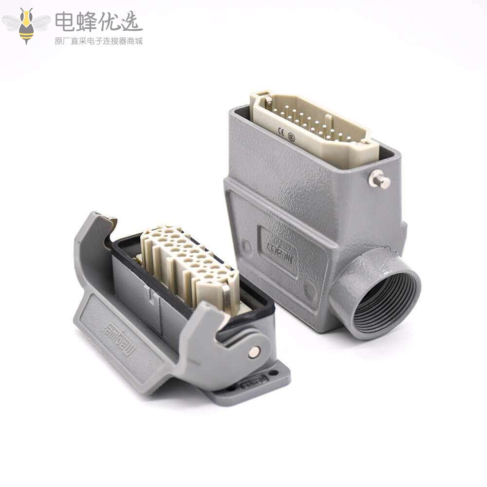18芯重载连接器公母对接H16A开孔安装高结构斜出口镀银螺钉PG21