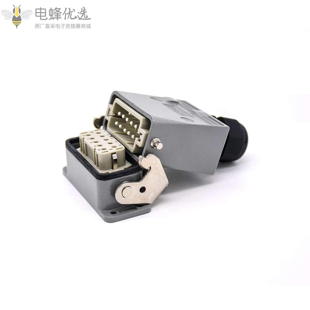 防水重载连接器H10A镀银10芯顶出口公母对接开孔安装螺纹M25铝合金外壳