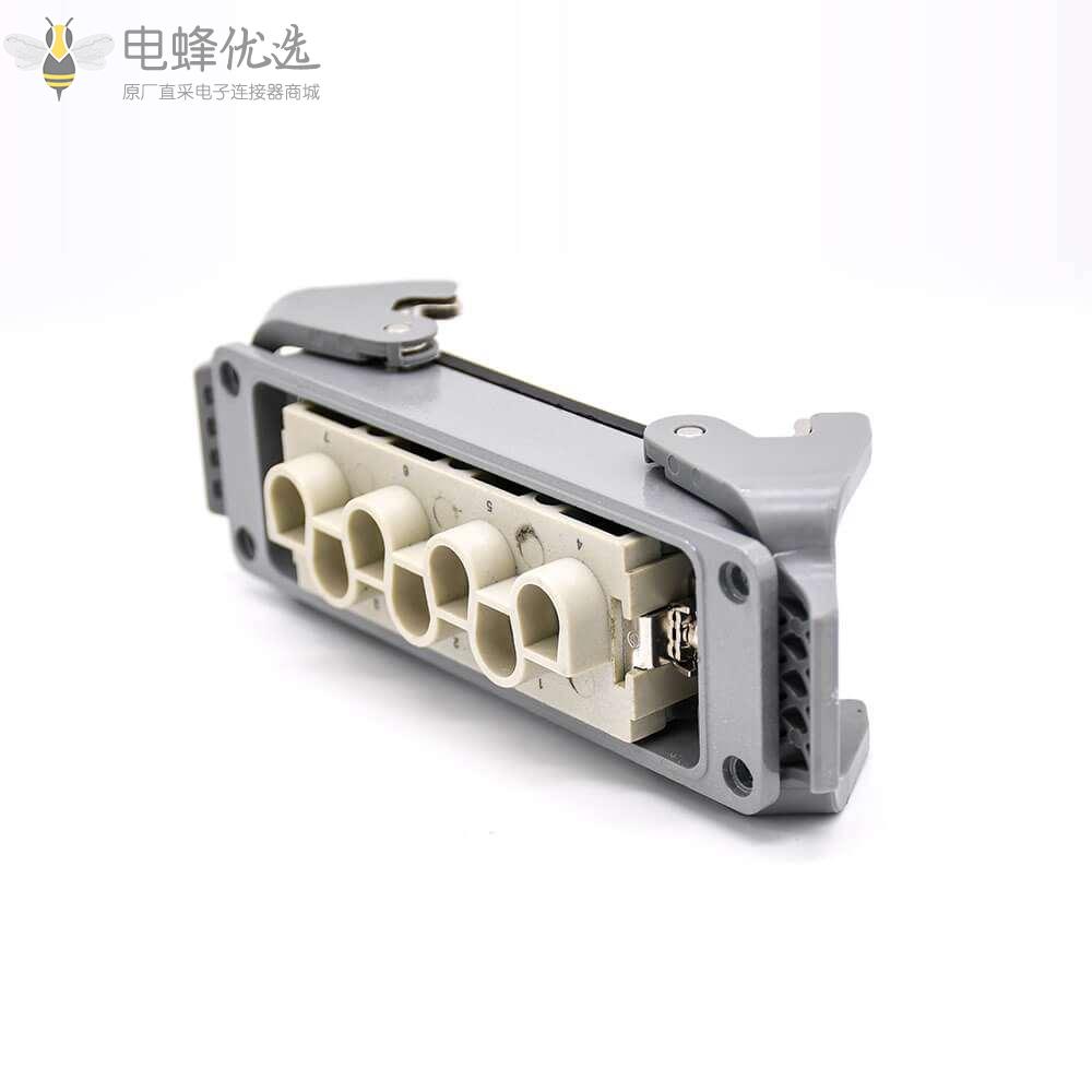 工业矩形重载连接器塑料铁扣7芯H24B外壳顶出口开孔安装公母对接M32