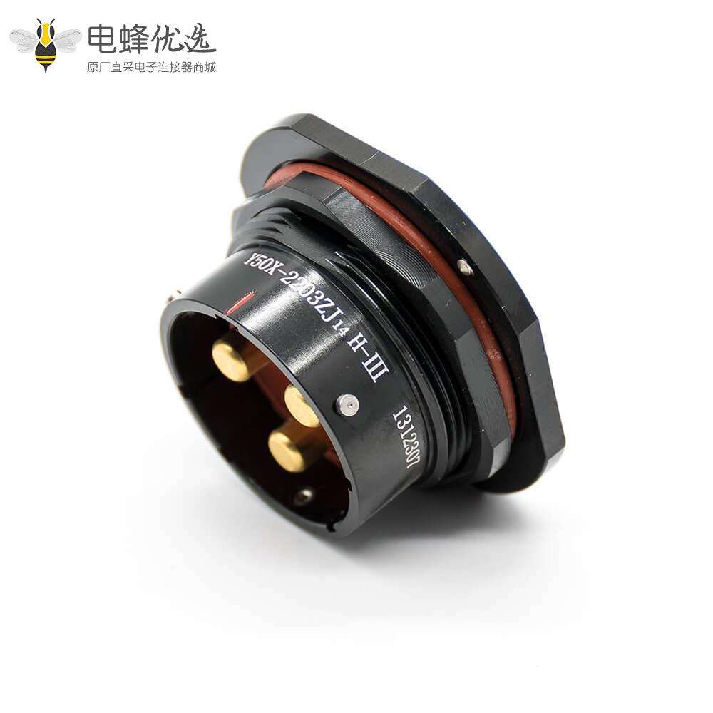 Y50X连接器22壳体号卡口连接插头&插座3芯公母对接面板安装焊杯直式黑色阳极化