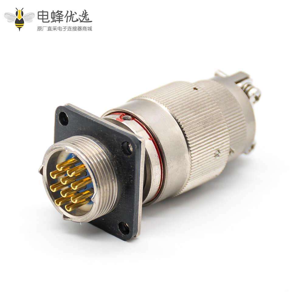 10芯连接器4孔法兰焊杯插头&插座卡口连接Y27G公母对接电缆式直式工防黄铜